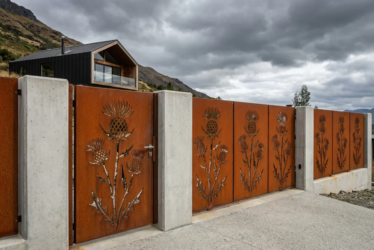 Monolit Natury – Ekskluzywne Ogrodzenie z Stali Cor-Ten 'Dziki Oset'