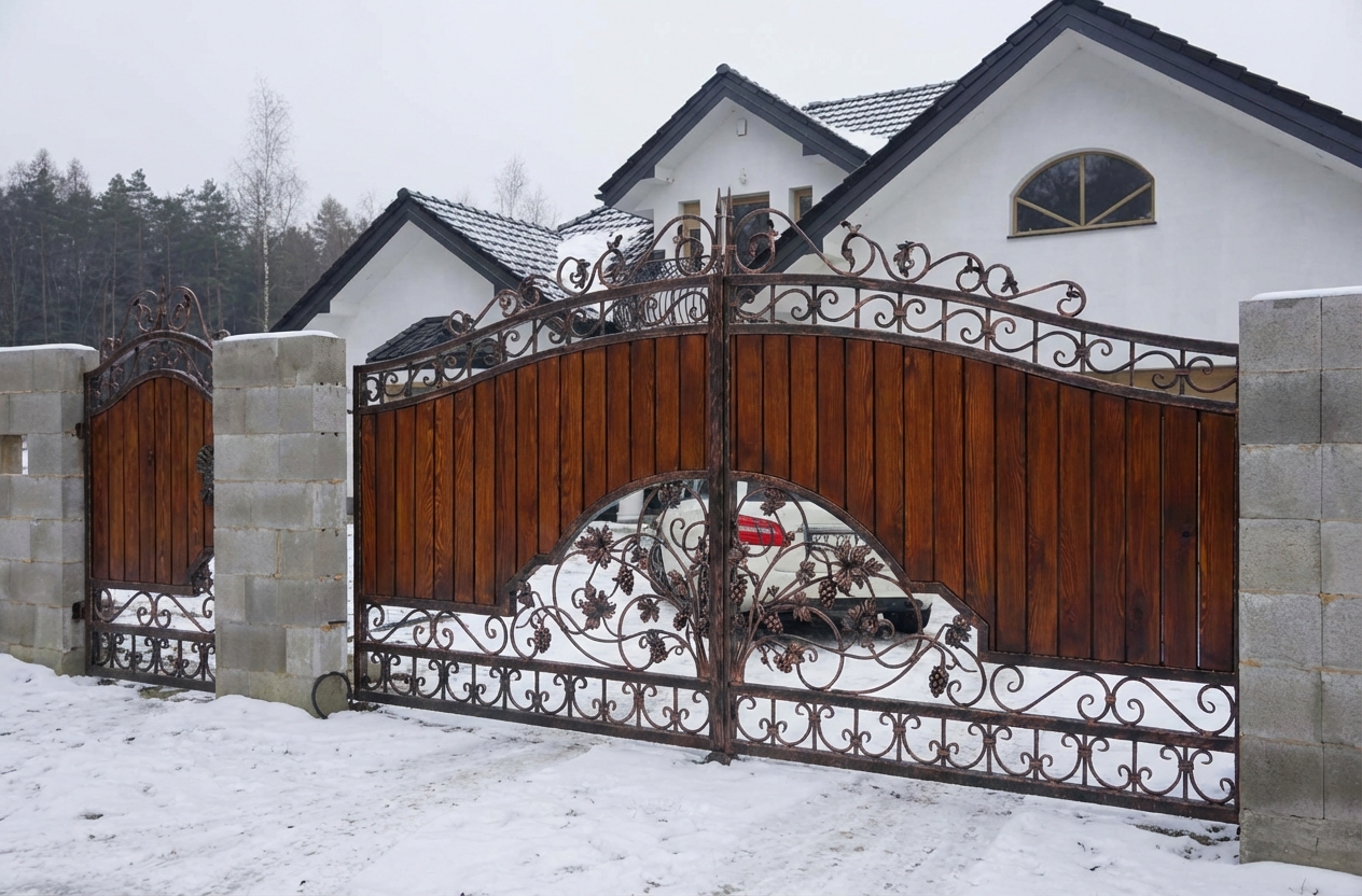 Brama 'Winnica Dziedzictwa' – Monumentalna Fuzja Stali i Szlachetnego Drewna