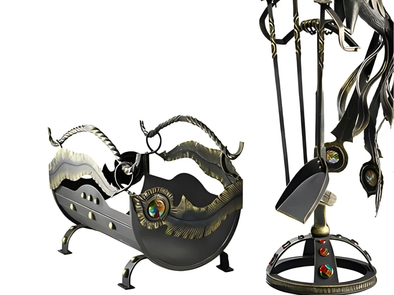 Akcesoria kominkowe kute - Zestaw z ptakiem