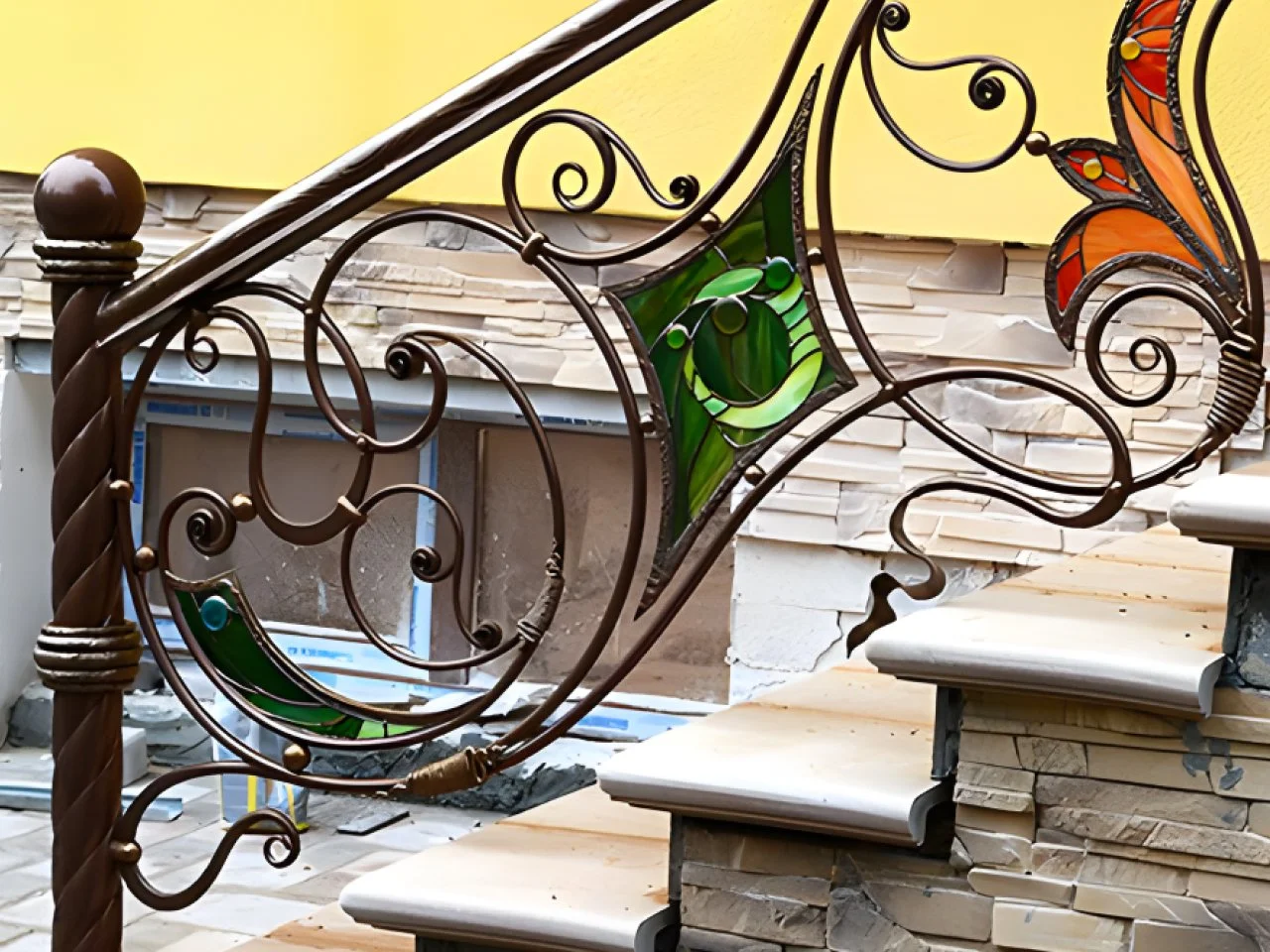 Balustrada Kuta z Witrażowymi Kwiatami