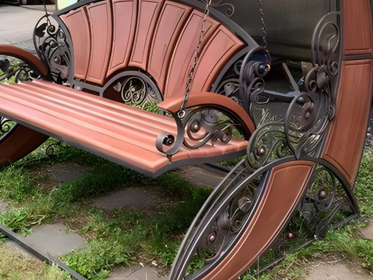 Detal siedziska - Huśtawka drewno i metal