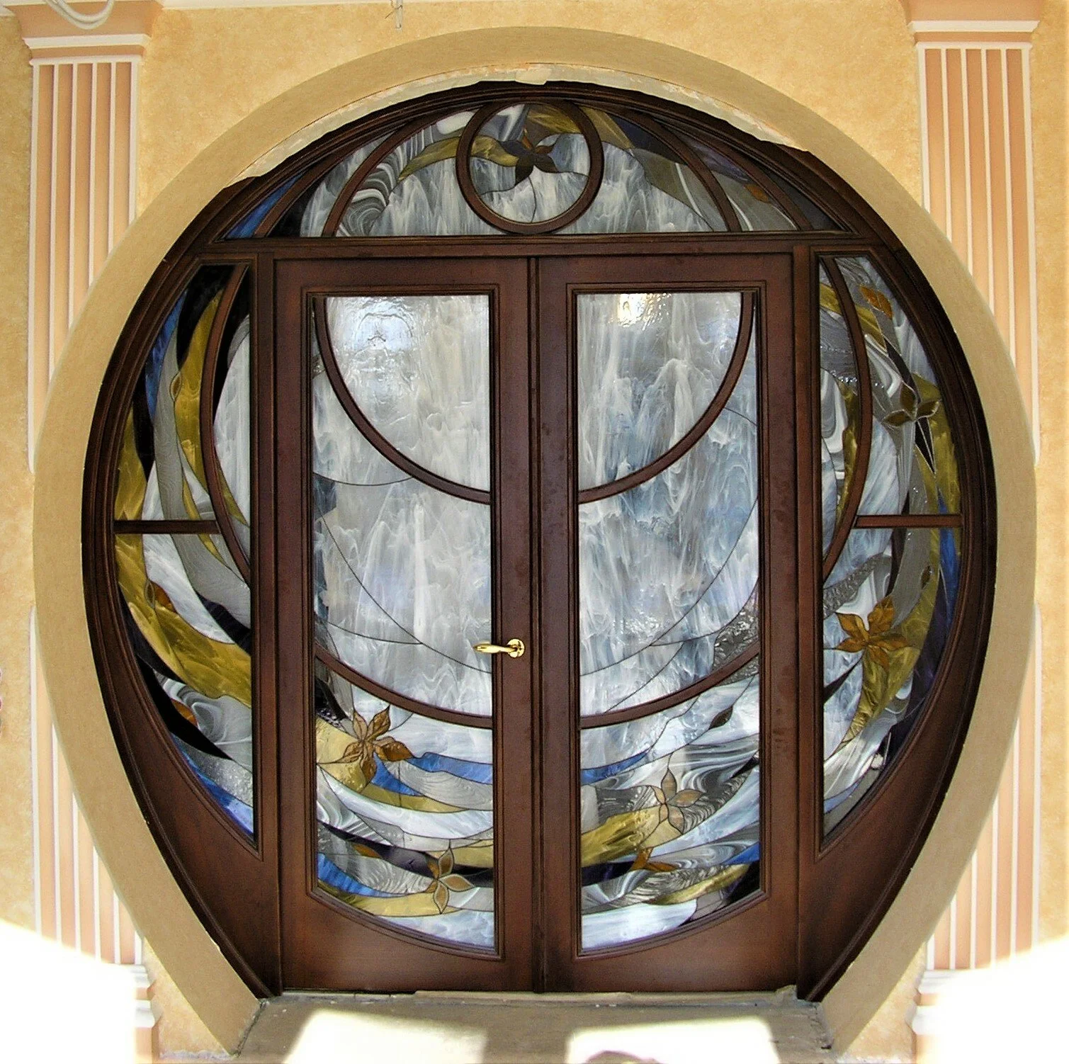 Drzwi Zewnętrzne Dwuskrzydłowe - Witraż Łukowy