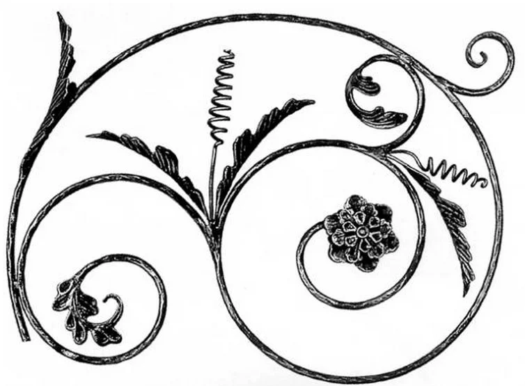 Element kuty - spirala S z liśćmi