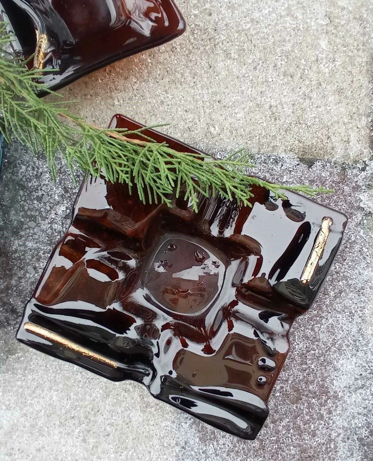 Popielniczka Fusingowa - Brązowa Abstrakcja