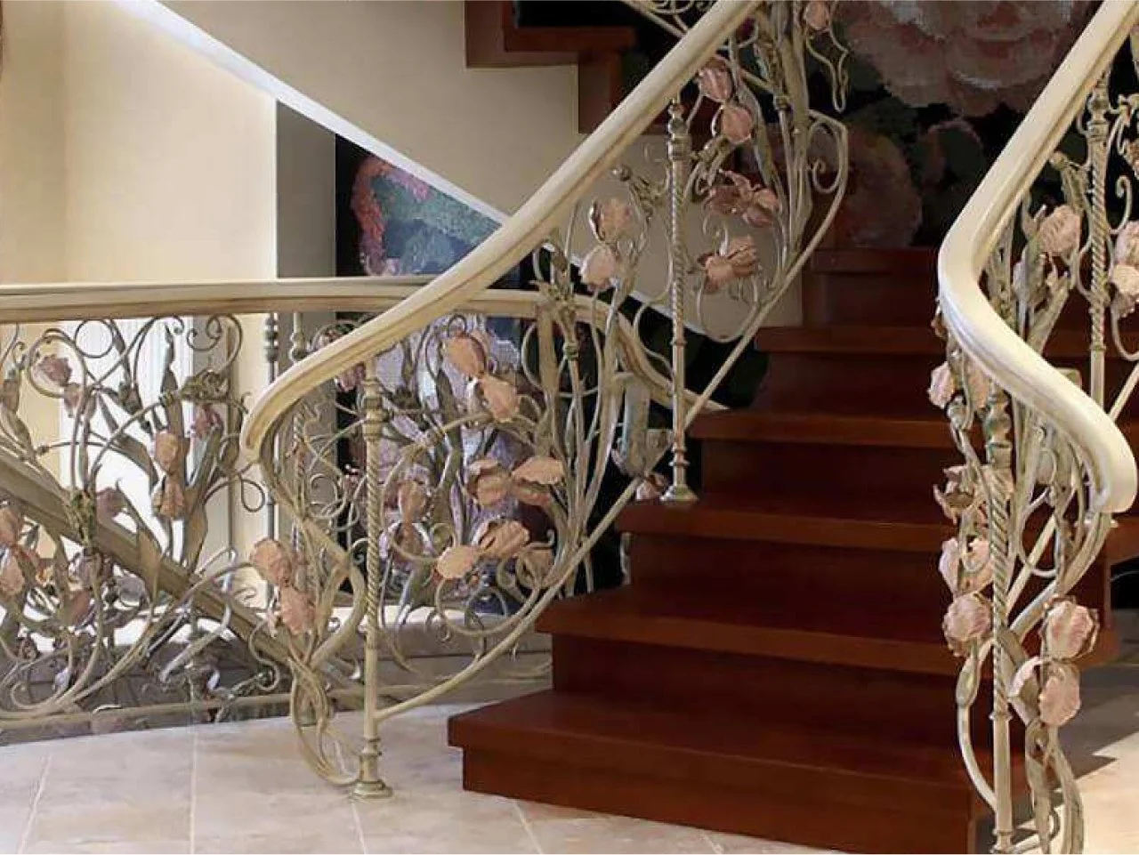 Jasna Balustrada Kuta z Różowymi Irysami