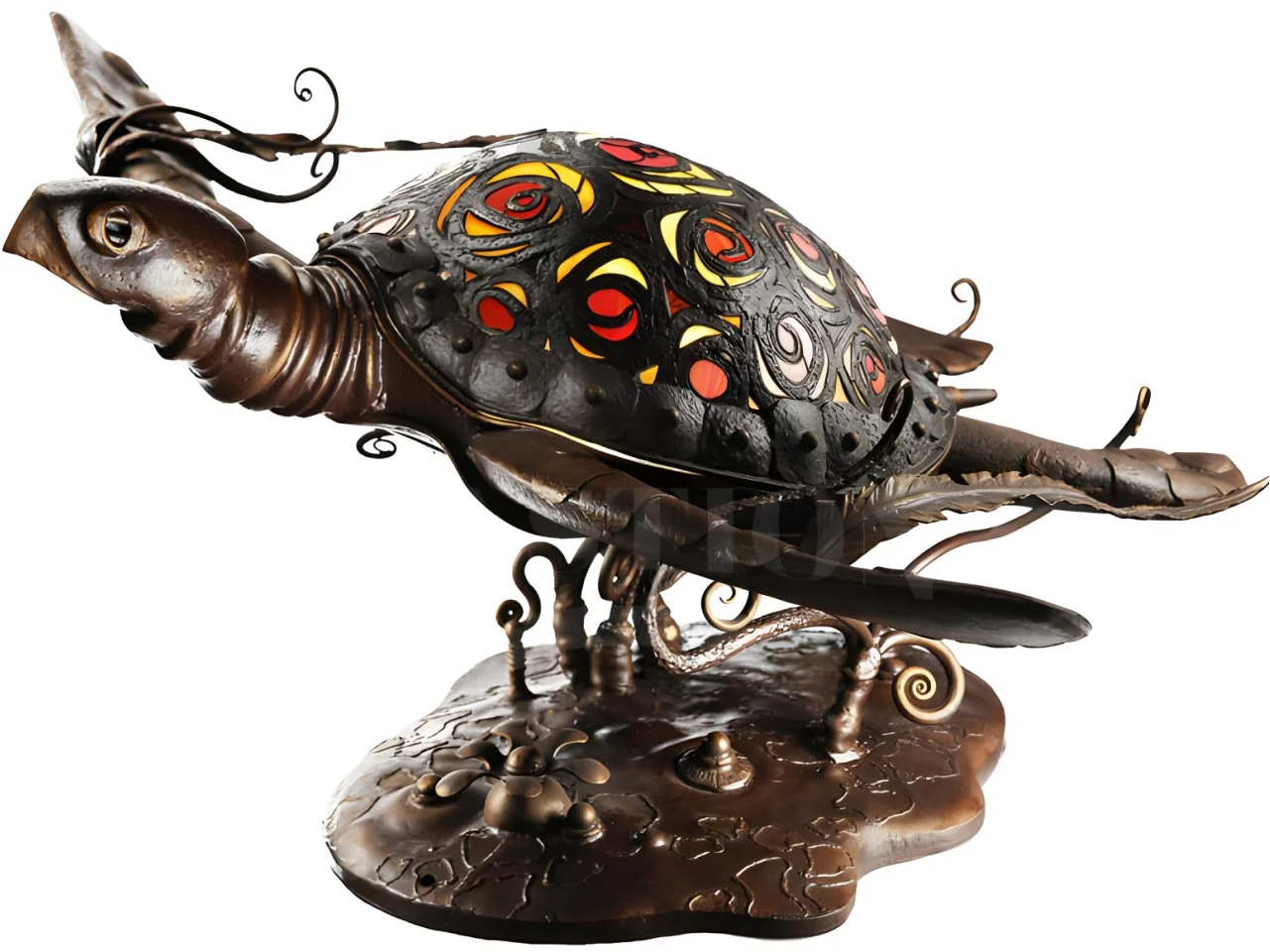 Lampa Żółw - Rzeźba użytkowa metal i witraż