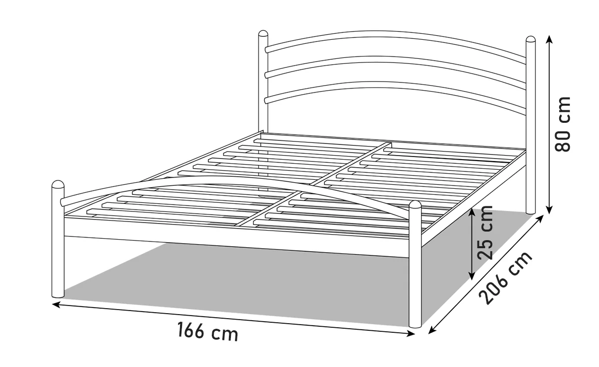 Łóżko Metalowe Łukowe - Rysunek Techniczny (166x206)