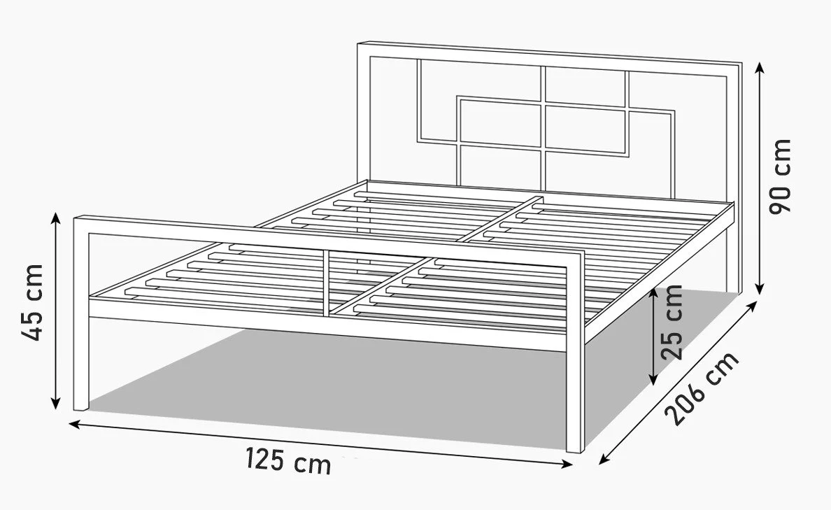 Łóżko Metalowe Loft - Rysunek Techniczny (125x206)