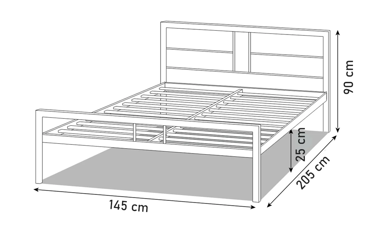 Łóżko Metalowe - Rysunek Techniczny (145x205)