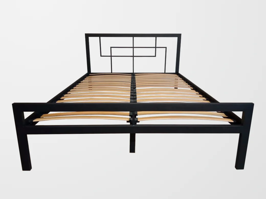 Łóżko Metalowe ze Stelażem - Widok z Przodu