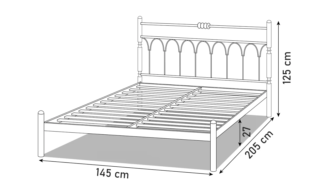 Łóżko Metalowe Retro - Rysunek Techniczny (145x205)