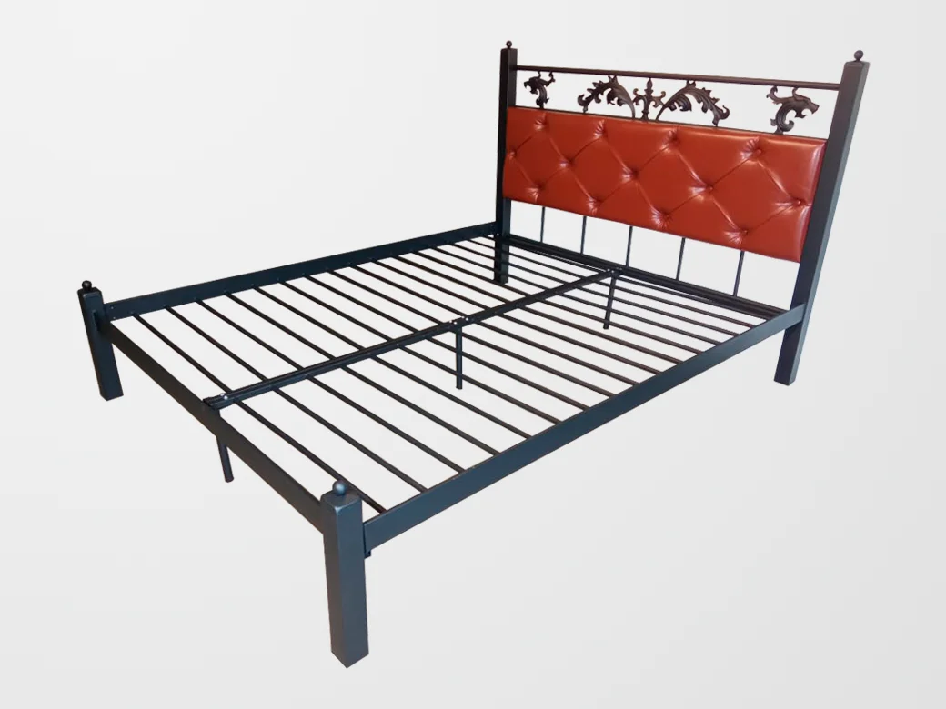 Łóżko Metalowe z Tapicerką - Brązowe