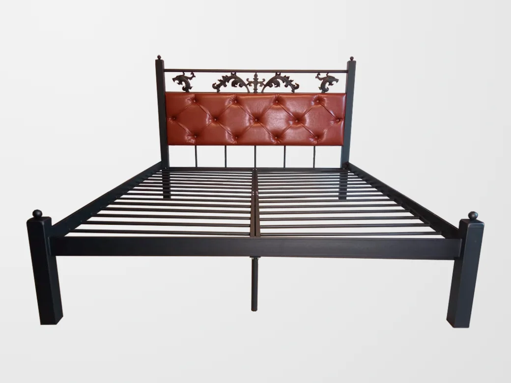 Łóżko Metalowe Tapicerowane - Widok ze Stelażem