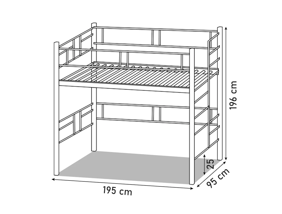 Łóżko Piętrowe Metalowe - Rysunek Techniczny