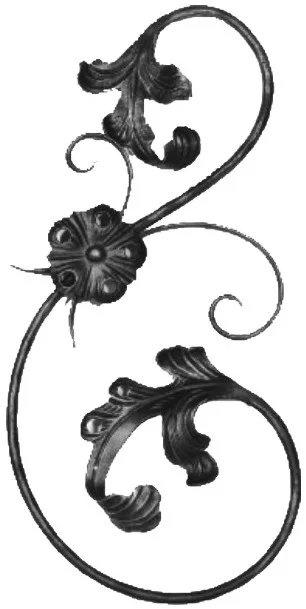 Ornament kuty esowaty z kwiatami i liśćmi