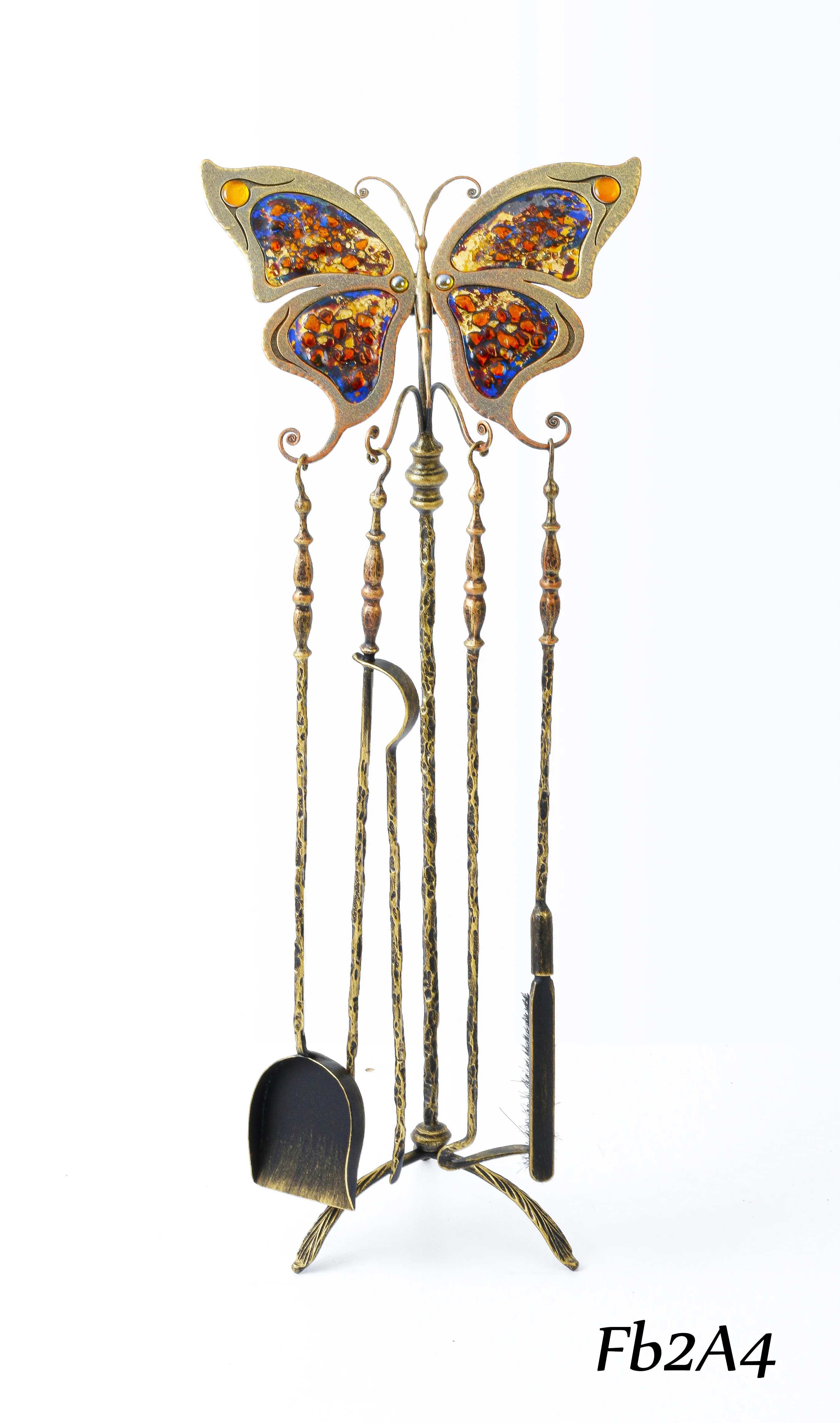 Przybornik kominkowy 'Motyl' z bursztynem