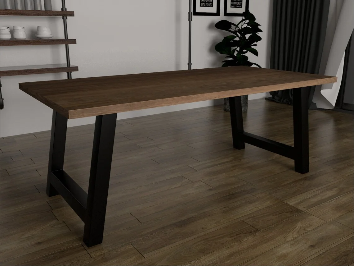 Stół Loftowy - Nogi Trapez i Dębowy Blat