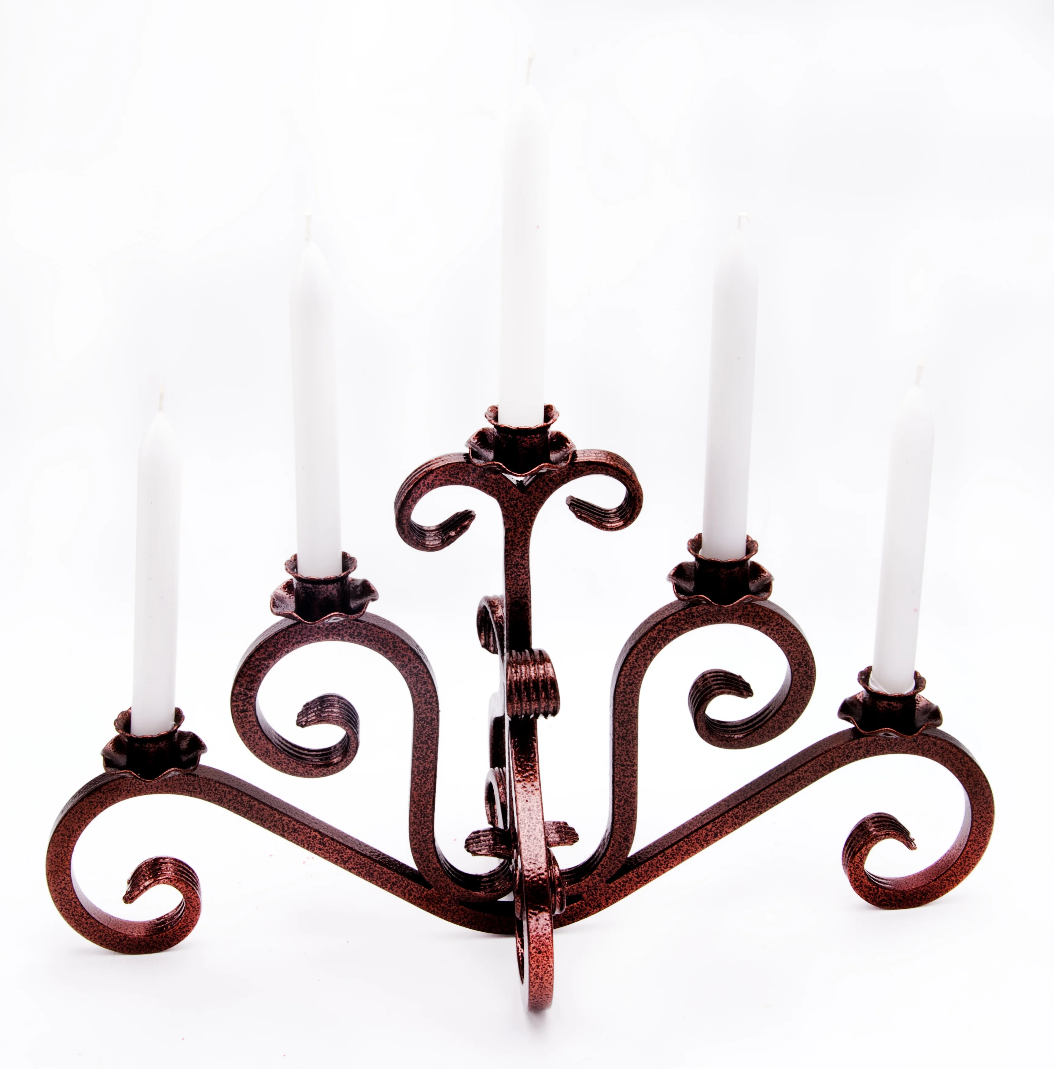 Świecznik kuty pięcioramienny stojący - brąz antyczny