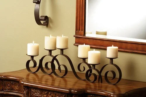 Świecznik kuty wieloramienny 'Fala' - białe świece