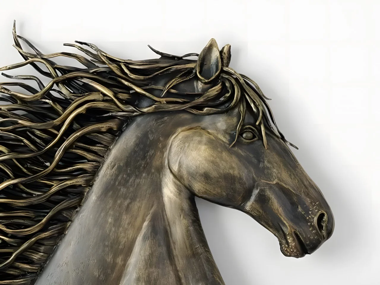 Zbliżenie głowa konia - Rzeźba kowalska