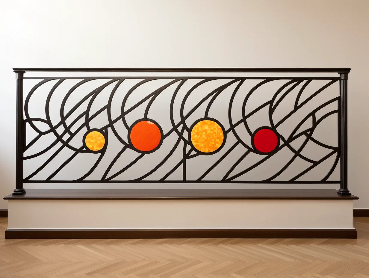 Balustrada na balkon, taras, schody z witrażem - okręgi