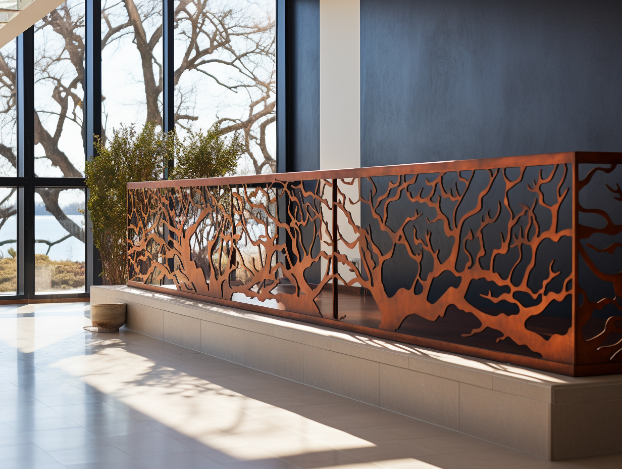 Balustrada na schody, balkon, taras. Stal CorTen drzewo