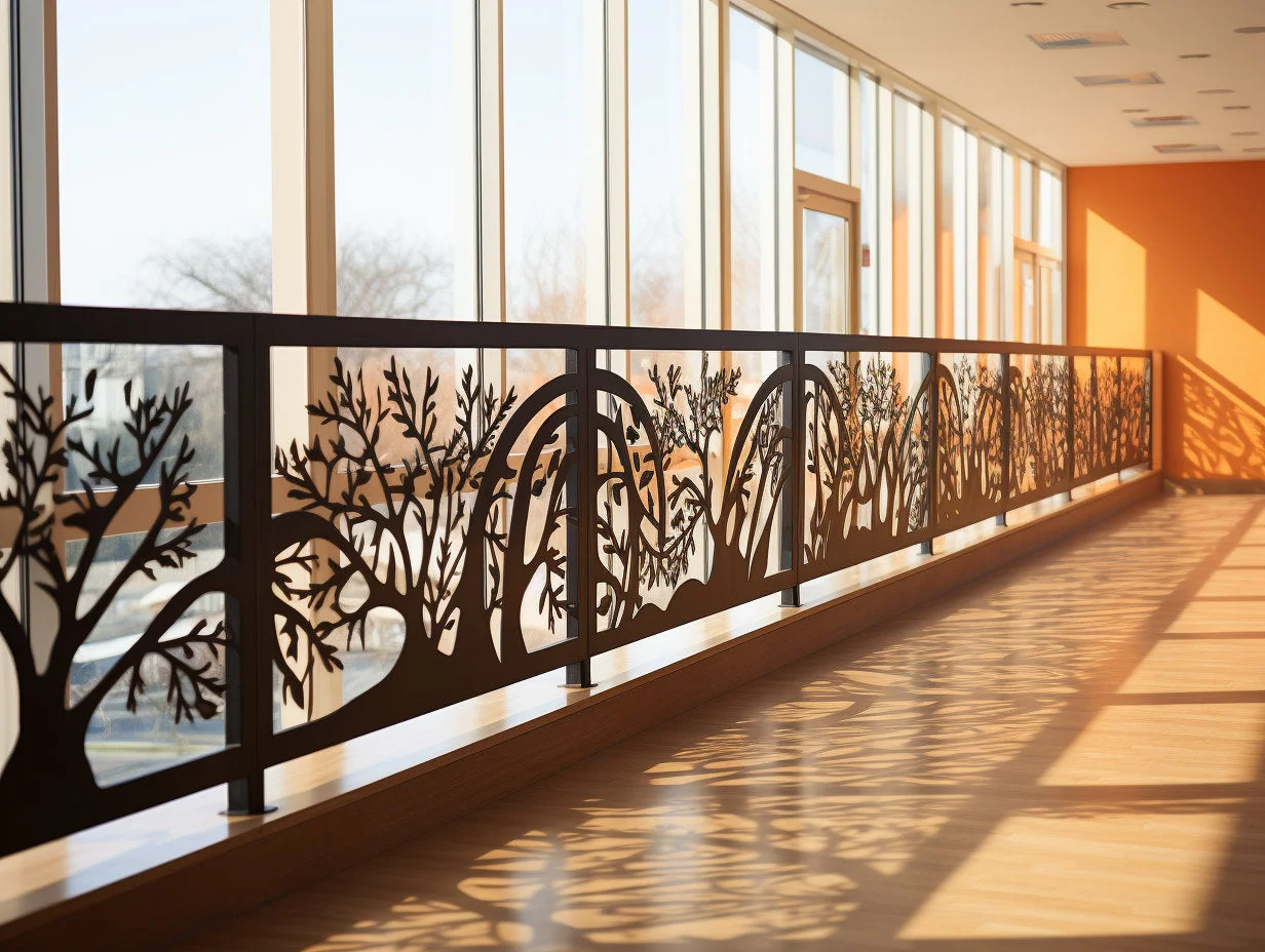 Balustrada zewnętrzna ze stali Cor-Ten - pnątrza drzew