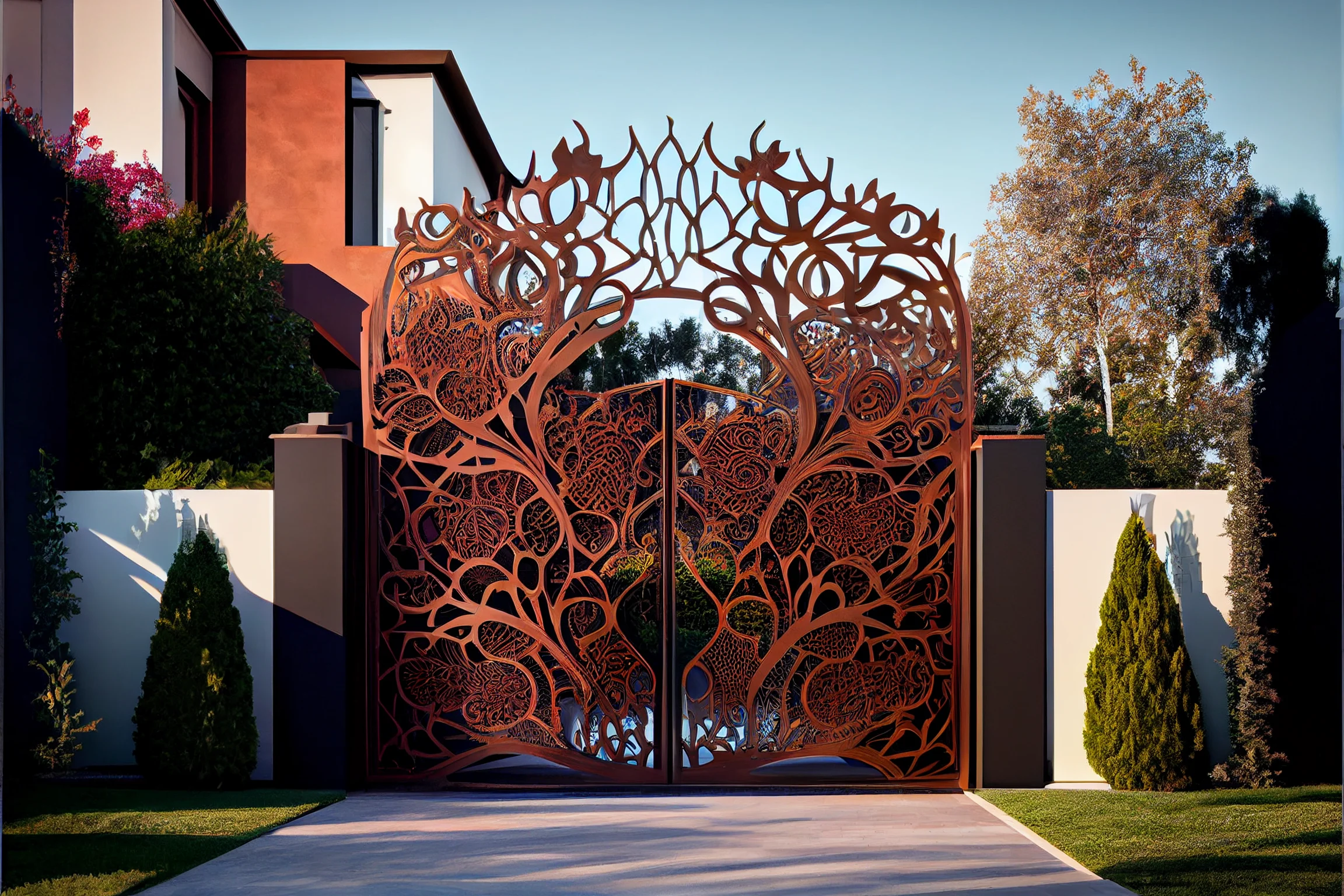 Brama wjazdowa ze stali COR-TEN® - Drzewo