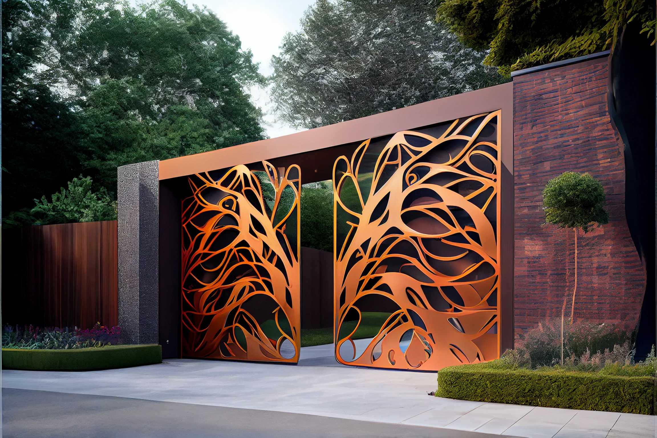 Brama wjazdowa z automatem ze stali COR-TEN® - Pnącza