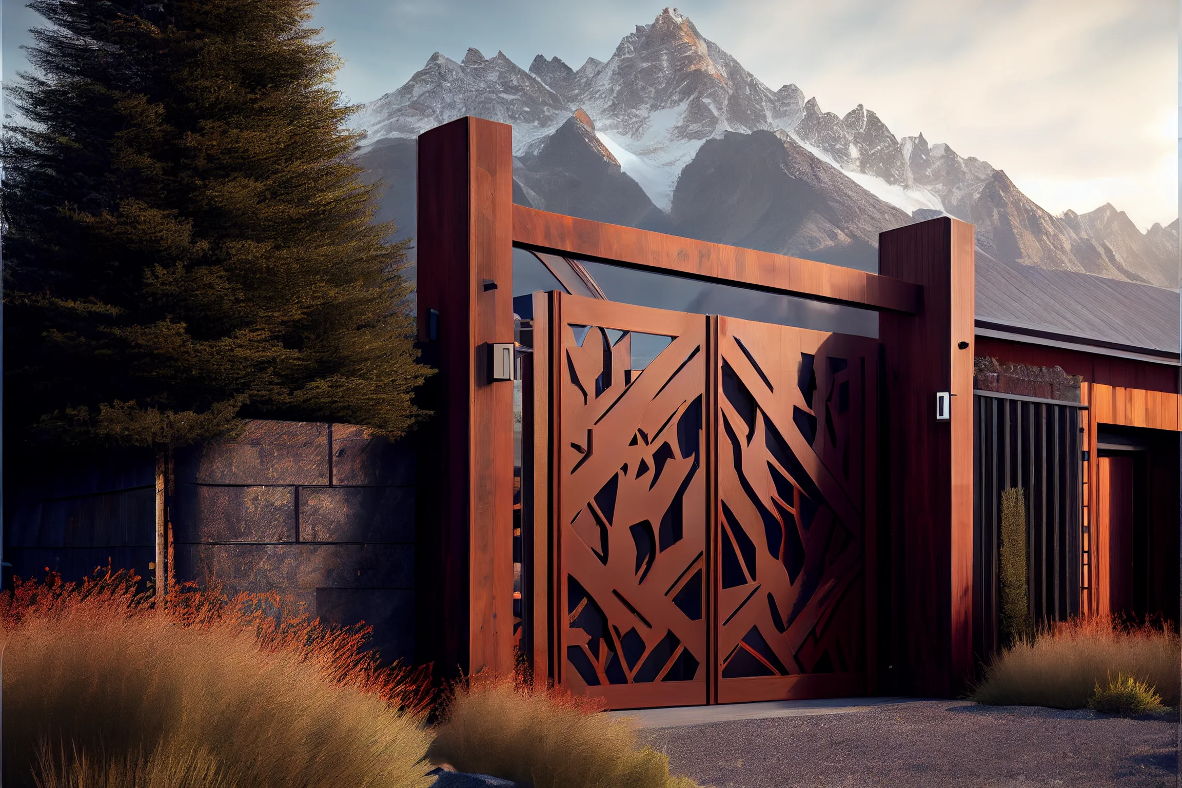 Brama wjazdowa z automatem ze stali COR-TEN®