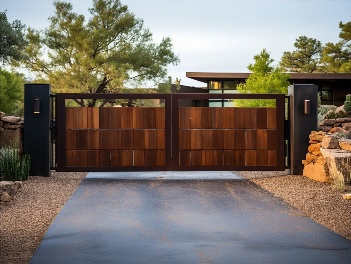 Brama ogrodowa ze stali COR-TEN - nowoczesna