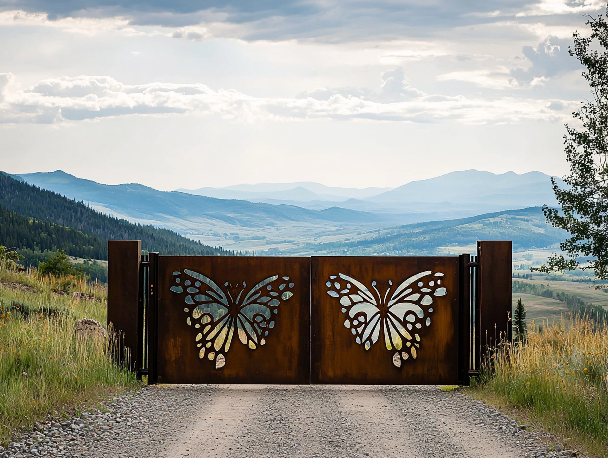 Brama wjazdowa Cor-Ten - Motyle