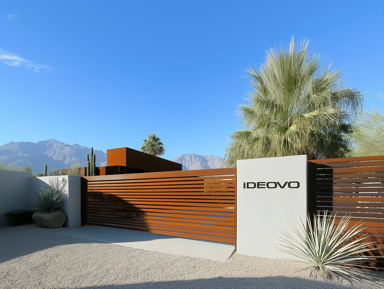 brama wjazdowa Cor-Ten - poziome sztachety