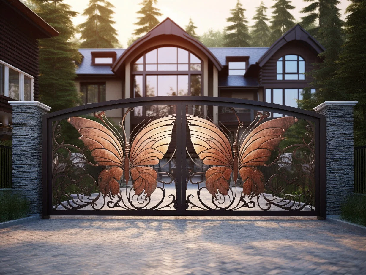 Brama wjazdowa, kuta ze stali - "Motyle dwa" - Kowalstwo artystyczne