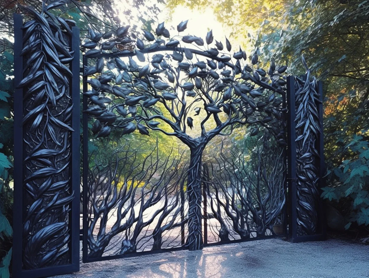 Brama wjazdowa kuta ze stali z motywem drzewa - "Jarilo"