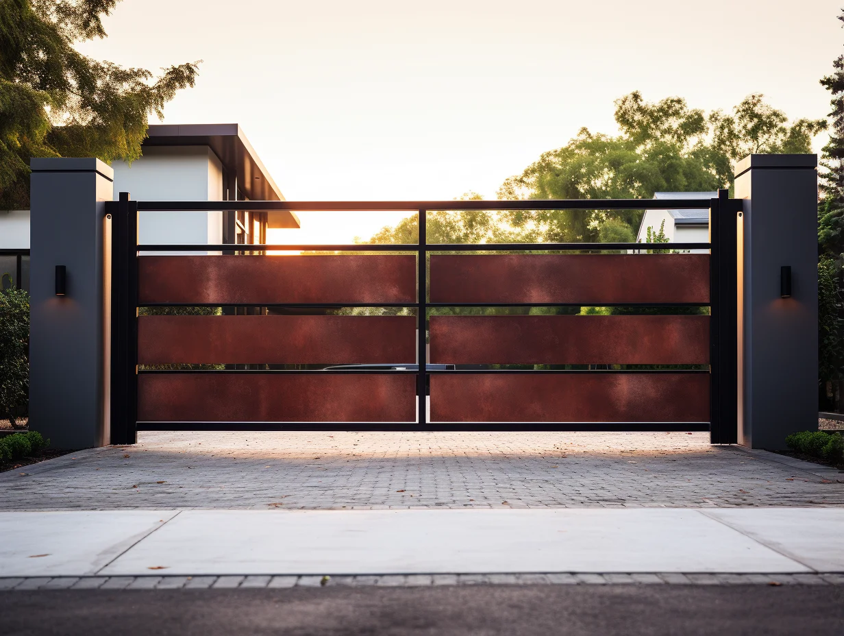 Brama wjazdowa, ogrodowa ze stali koretnowskiej - Nowoczesna, oszczędna