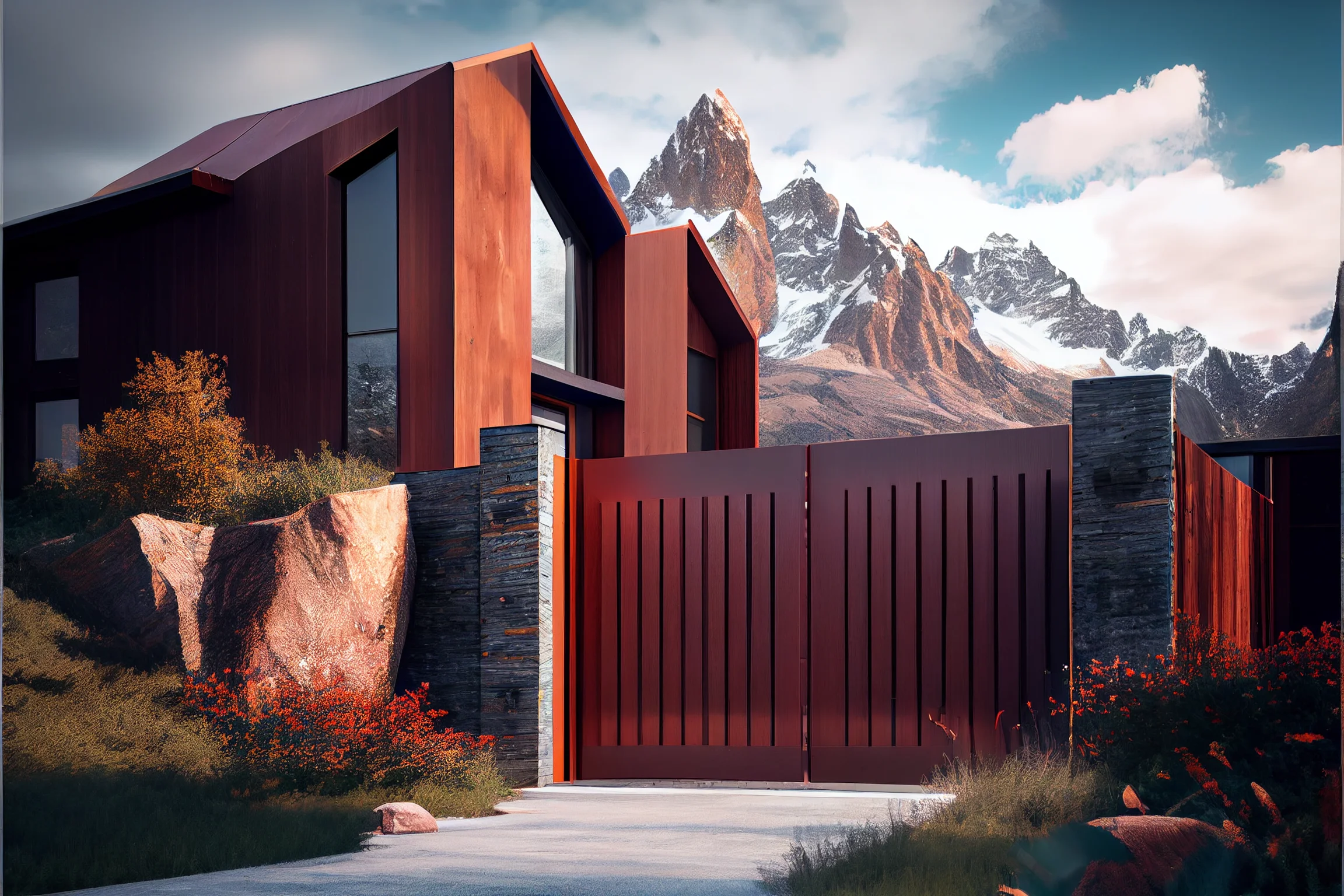 Brama wjazdowa z automatem ze stali COR-TEN®