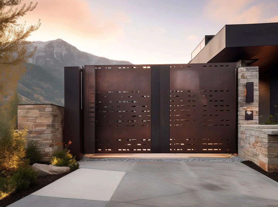 Brama wjazdowa ze stali COR-TEN® - 1-bit chip