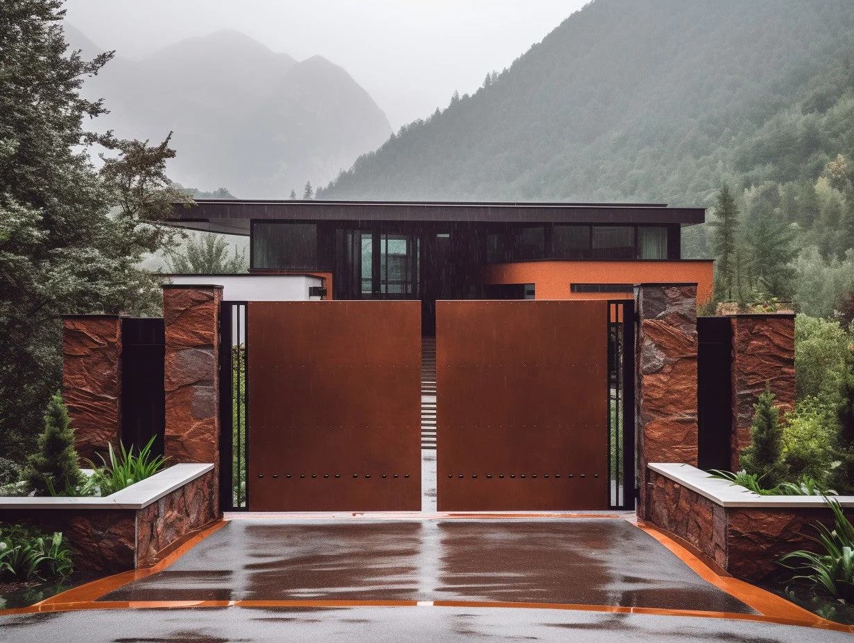 Brama wjazdowa ze stali COR-TEN® - Minimalistyczny bauhaus, industrial.