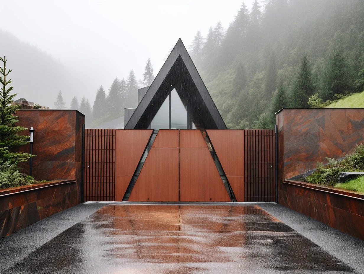 Brama wjazdowa ze stali COR-TEN® - bauhaus