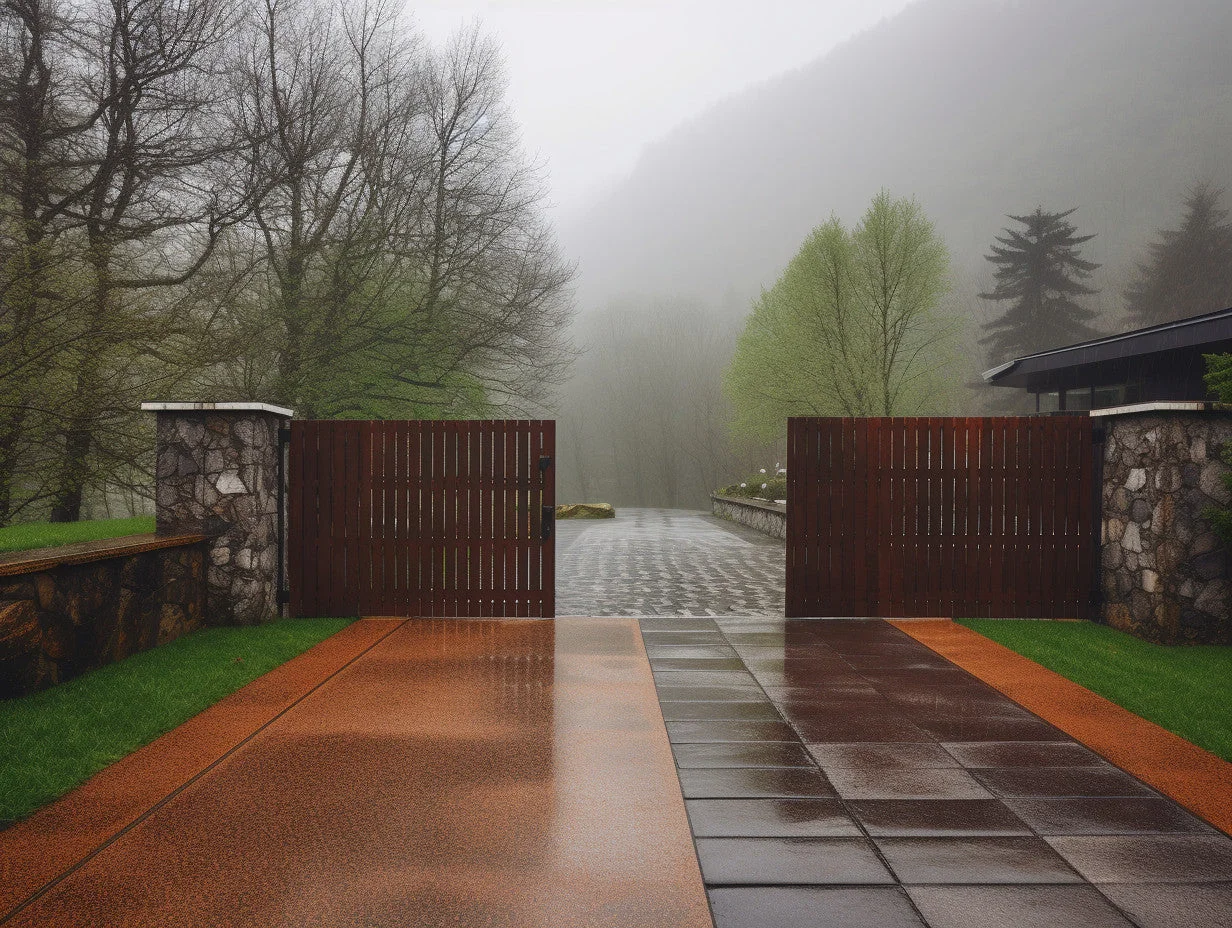 Brama wjazdowa z automatem COR-TEN® - Bauhaus, minimalizm.