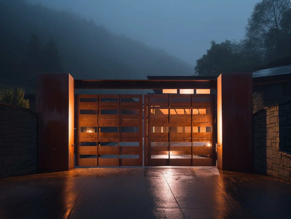 Brama wjazdowa ze stali COR-TEN® - bauhaus, minimal, LED