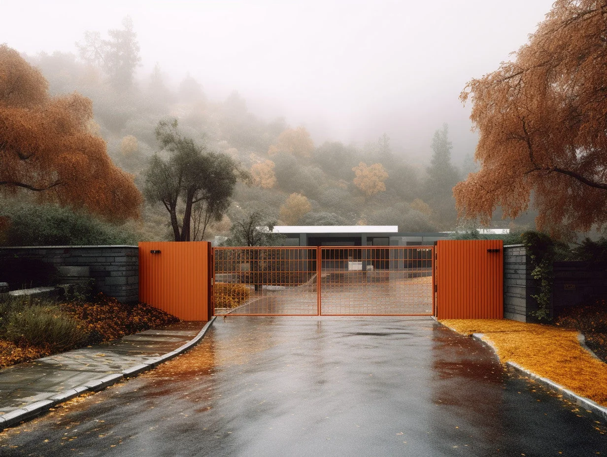 Brama wjazdowa ze stali COR-TEN® - minimalistyczna, w stylu bauhaus.