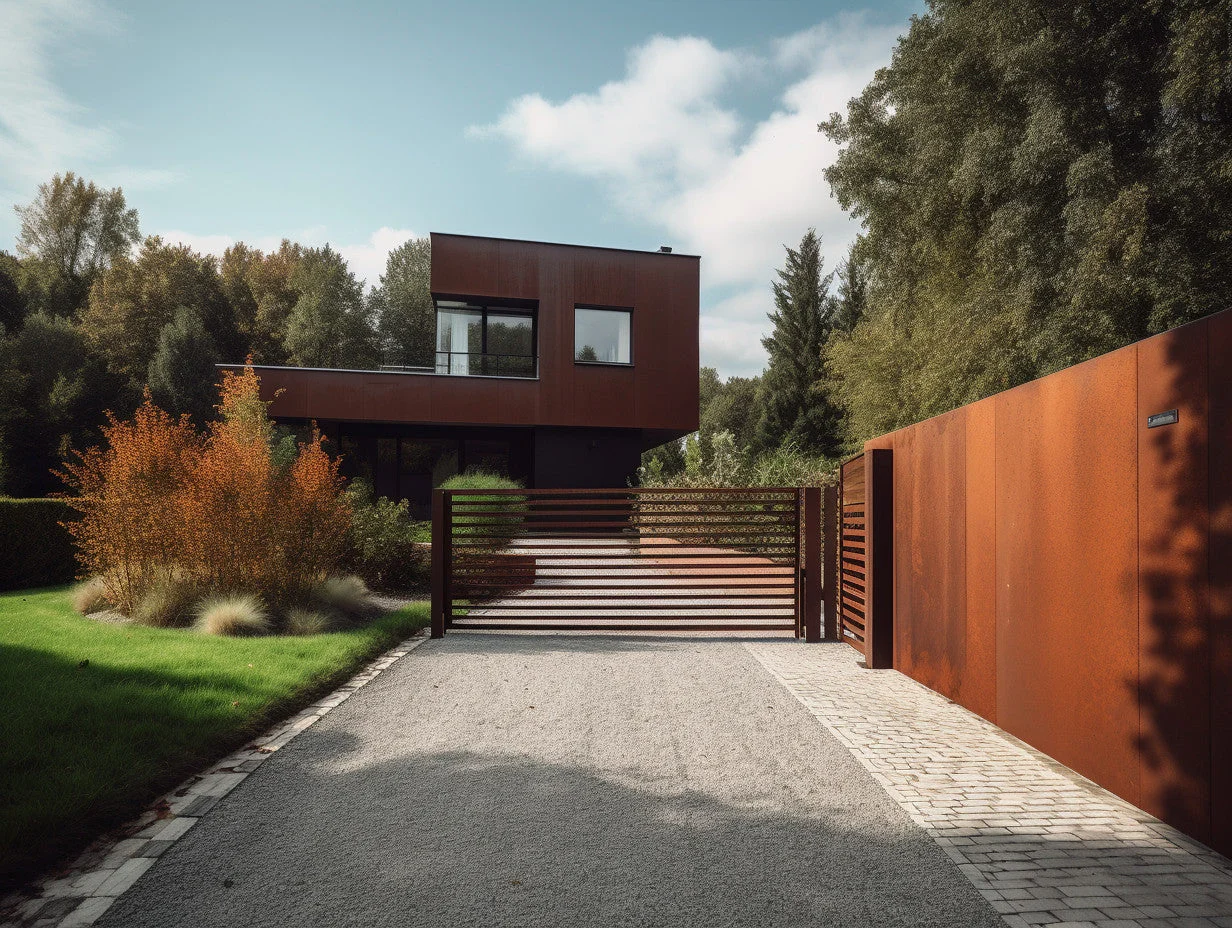 Brama wjazdowa ze stali COR-TEN® - Bauhaus, oszczędna.