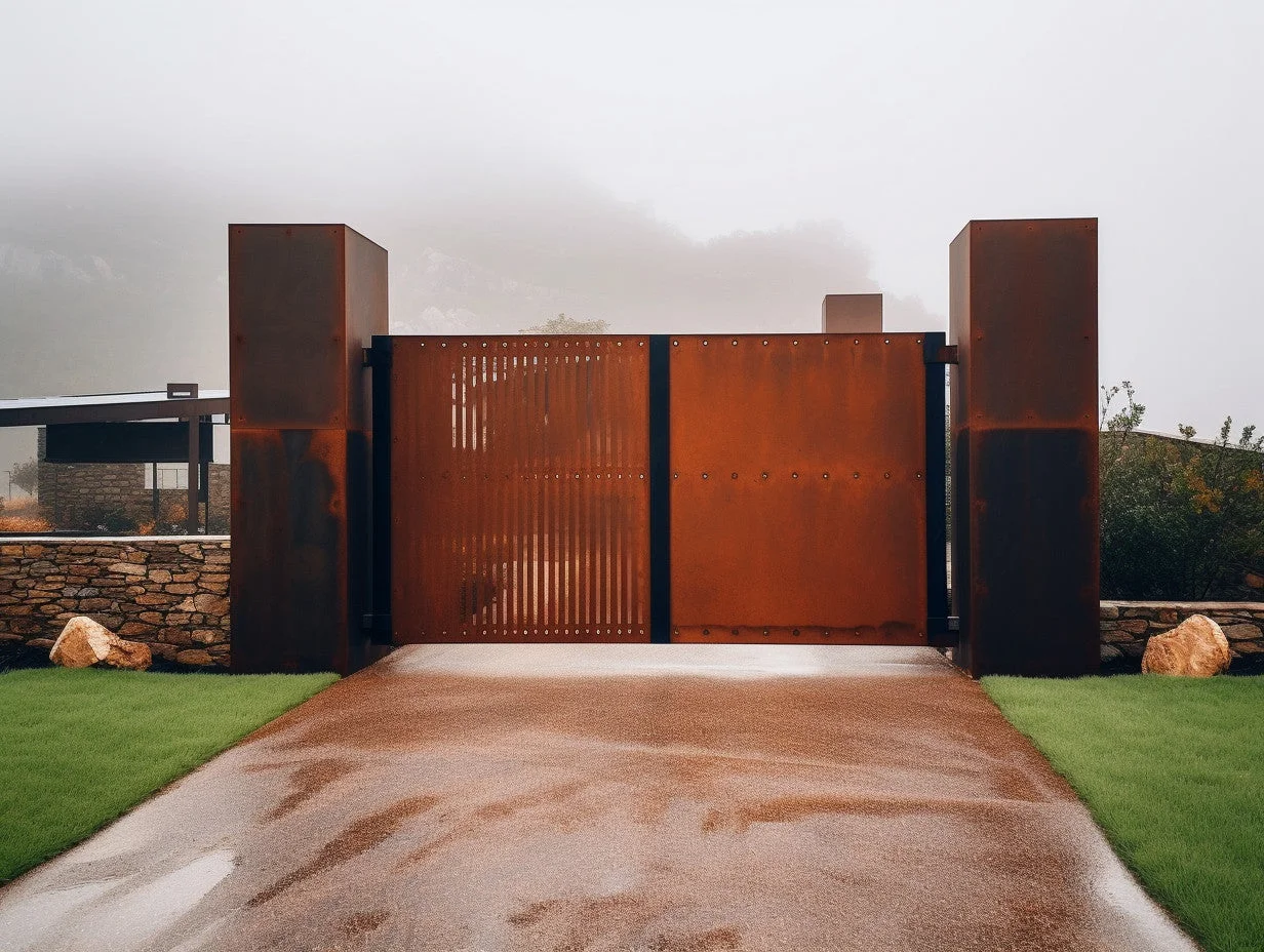 Brama wjazdowa ze stali COR-TEN® - Minimalistyczna, bauhaus