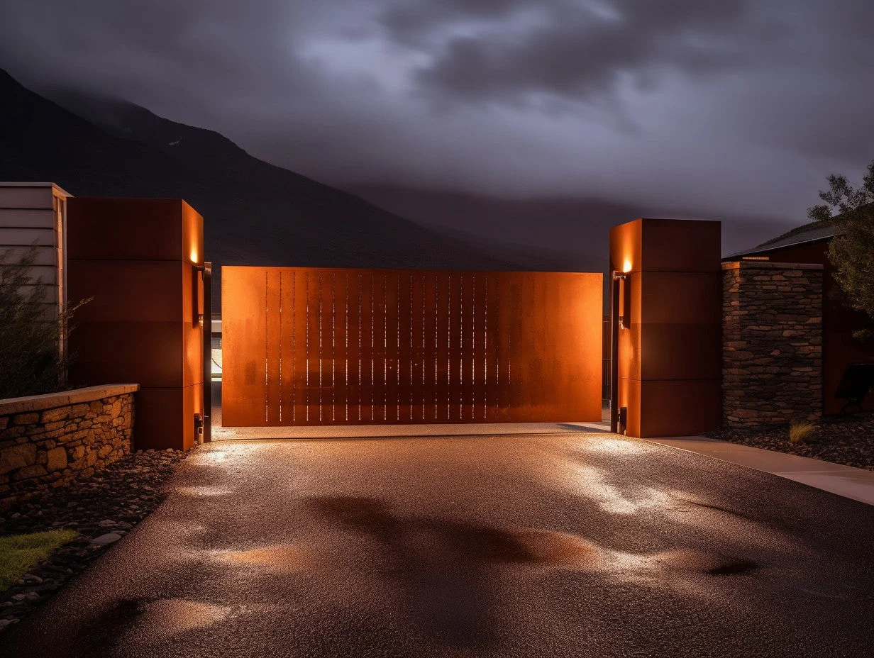 Brama wjazdowa ze stali COR-TEN® - bauhaus, minimal.