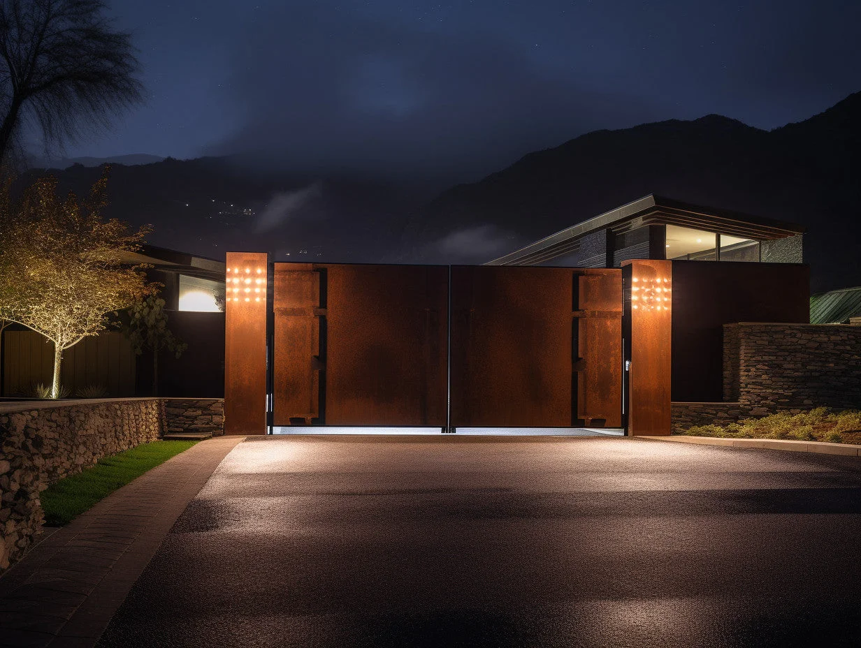 Brama wjazdowa ze stali COR-TEN® - bauhaus industrialny