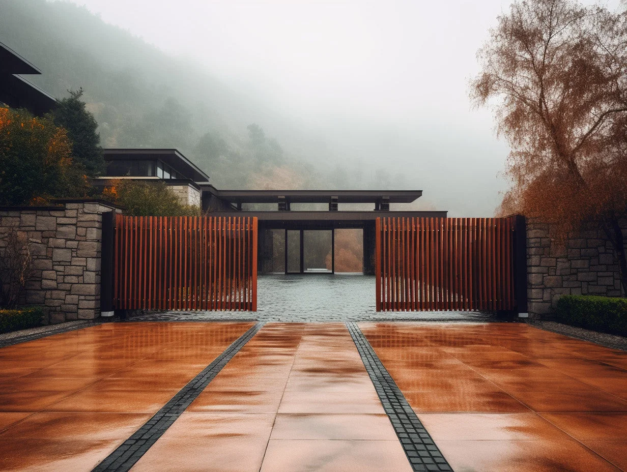 Brama wjazdowa ze stali COR-TEN® - bauhaus, minimalizm, oszczędność