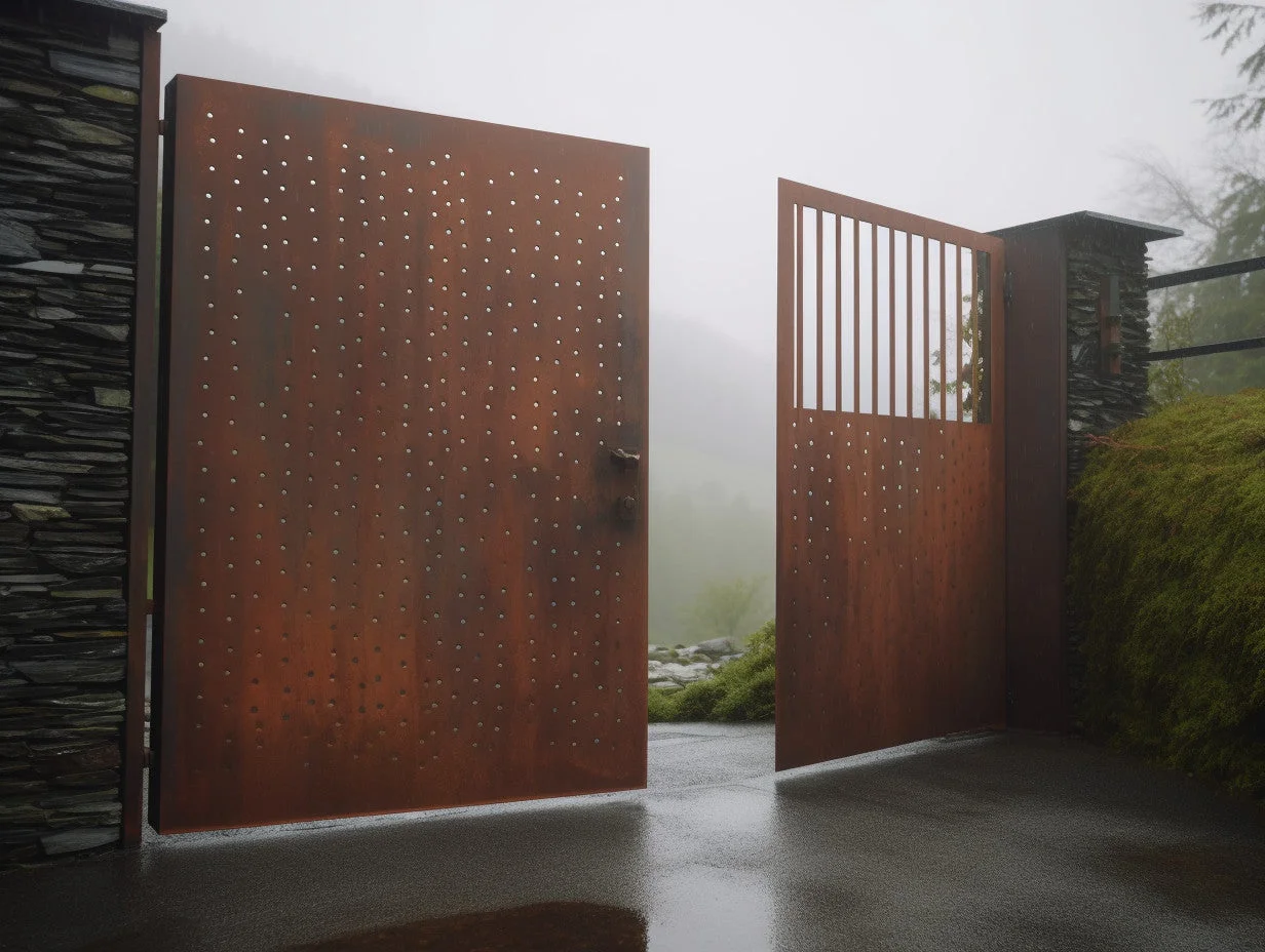 Brama wjazdowa ze stali COR-TEN® - Bauhaus design.