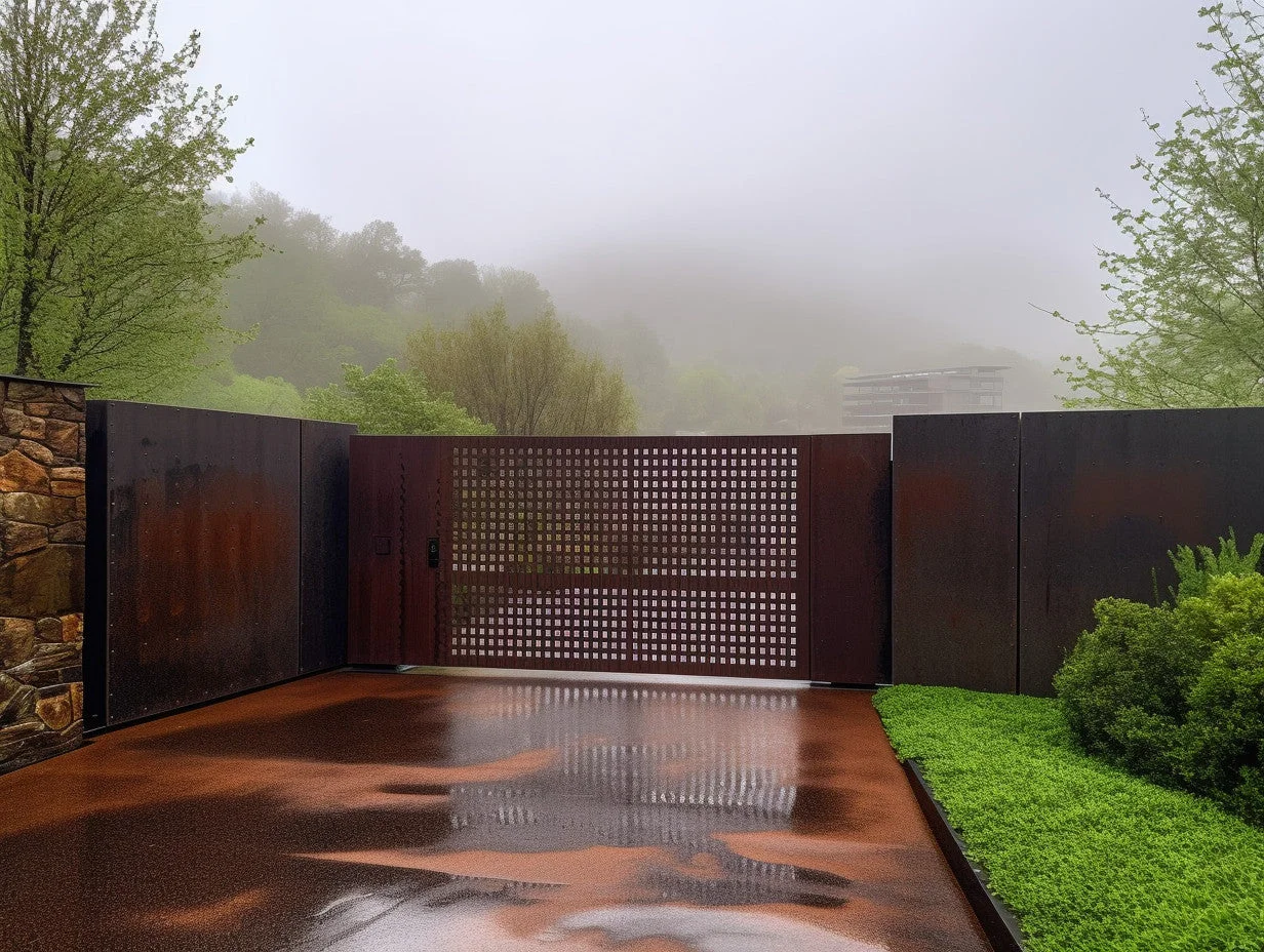 Brama wjazdowa ze stali COR-TEN® - computer chip